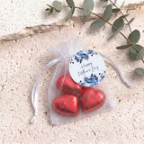 Navy Blue Waterfall Mothers Day Personalised Organza Bags with Chocolate Hearts