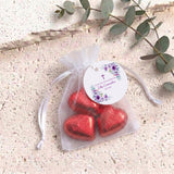 Pink Purple Roses Confirmation Personalised Organza Bags with Chocolate Hearts