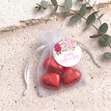 Pink Rose Waterfall Mothers Day Personalised Organza Bags with Chocolate Hearts