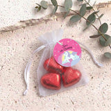 Rainbow Unicorn Girls Birthday Personalised Organza Bags with Chocolate Hearts