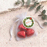 Christmas Wreath Personalised Organza Bags with Chocolate Hearts