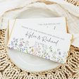 Wildflower wedding thank-you chocolate bar wrapper with floral border and custom names