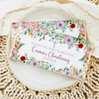 Wildflower christening chocolate bar wrapper, thank-you Emma, 30.11.2028 with floral cross