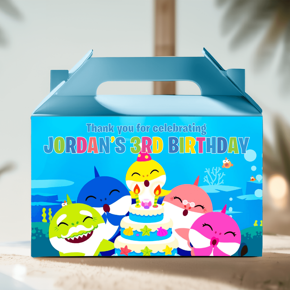 Baby Shark Theme Personalised Gable Favour Box
