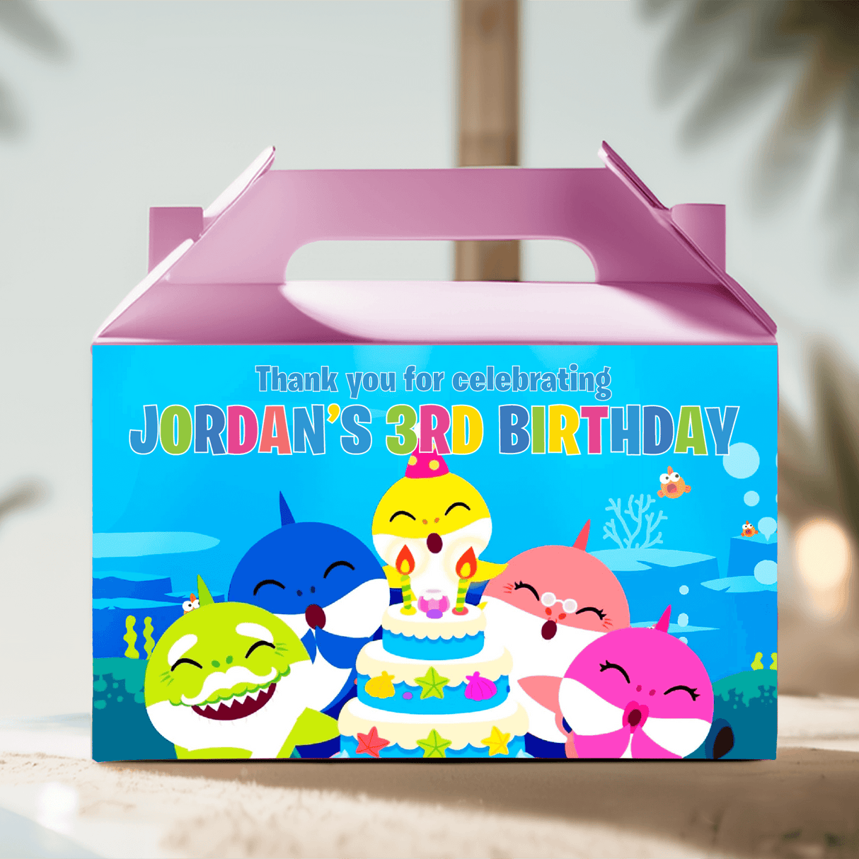 Baby Shark Theme Personalised Gable Favour Box