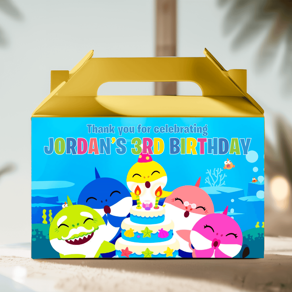 Baby Shark Theme Personalised Gable Favour Box