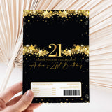 Black and gold 21st birthday chocolate wrapper with star pattern and 21 text