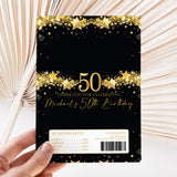 Black and gold star printed chocolate wrapper with “50” and “Thank you” text