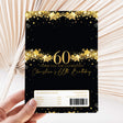 Black & gold 60th birthday DIY chocolate wrapper with stars, “60” and barcode label