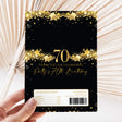 Chocolate wrapper for 70th birthday, black with gold stars, '70' and barcode panel