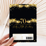 Chocolate wrapper for 70th birthday, black with gold stars, '70' and barcode panel
