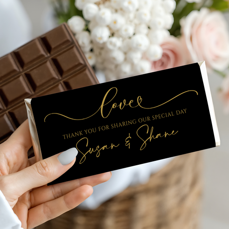 Wedding Love Black & Gold Chocolate Bar