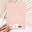 Blush pink christening DIY chocolate wrapper with cross and thank-you text, personalized name