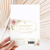 Confirmation chocolate wrapper sheet with blush roses and gold geometric frame