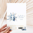 Blue baptism DIY printed chocolate wrapper with cross and pampas bouquet, name text