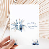 Confirmation chocolate wrapper with blue pampas floral and cross design