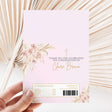 Pink boho confirmation chocolate wrapper with floral pampas bouquet, cross, and thank-you text