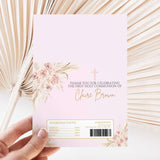 First Holy Communion chocolate wrapper sheet with floral roses, cross, thank-you text and name