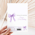 Purple bow printed chocolate wrapper with “Sienna’s First Birthday” text