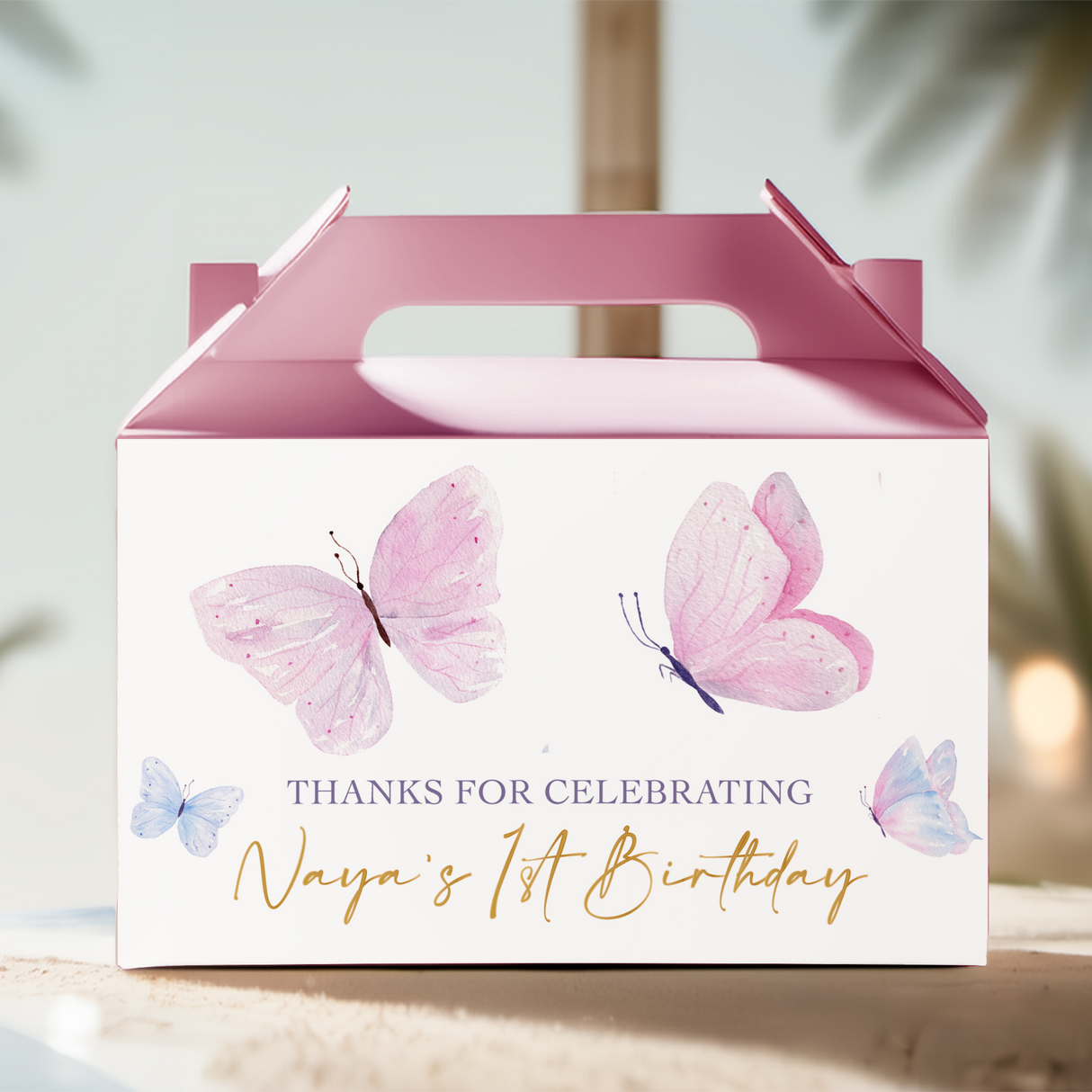 Pretty Butterfly Theme Personalised Gable Favour Box
