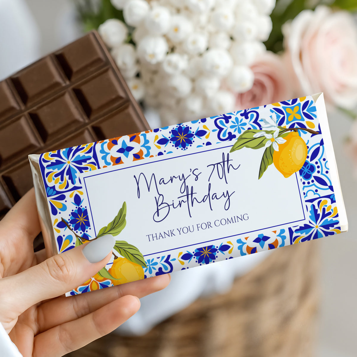 Amalfi Lemons 70th Birthday Personalised Chocolate Bars