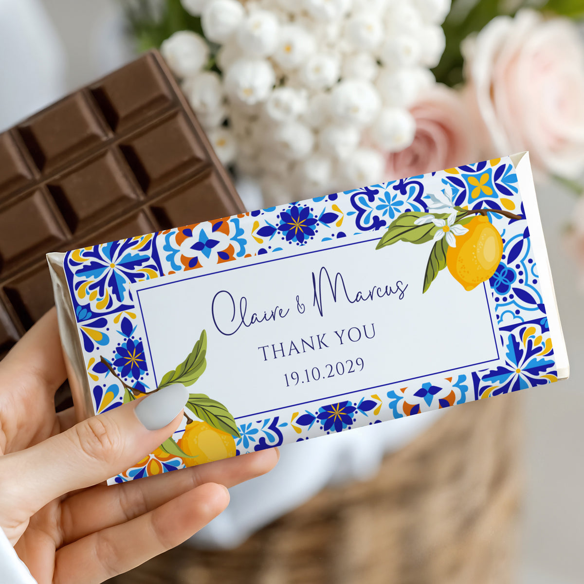 Amalfi Lemons Wedding Personalised Chocolate Bars