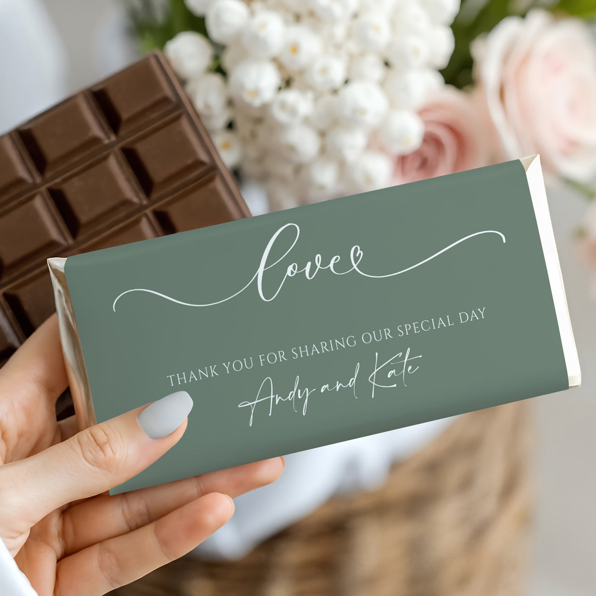 Sage Wedding Love Personalised Chocolate Bars