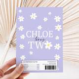Purple daisy printed DIY chocolate wrapper with Chloe turns TW text and labels