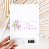 Printed chocolate bar wrapper sheet with unicorn and birthday message, white background