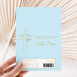 Blue confirmation chocolate wrapper with cross and dove, thank-you message and nutrition facts