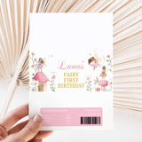 Chocolate wrapper sheet with fairy first birthday print, pink dress characters, barcode