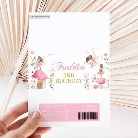 Birthday printed chocolate wrapper sheet with fairy design, Freddie's 2nd Birthday text