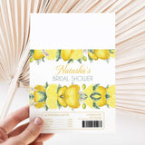 Lemon bridal shower printed chocolate wrapper sheet with yellow lemon fruit and “Natasha’s” text