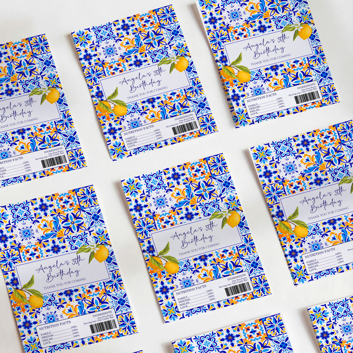 Amalfi Lemons 30th Birthday DIY Printed Chocolate Wrappers