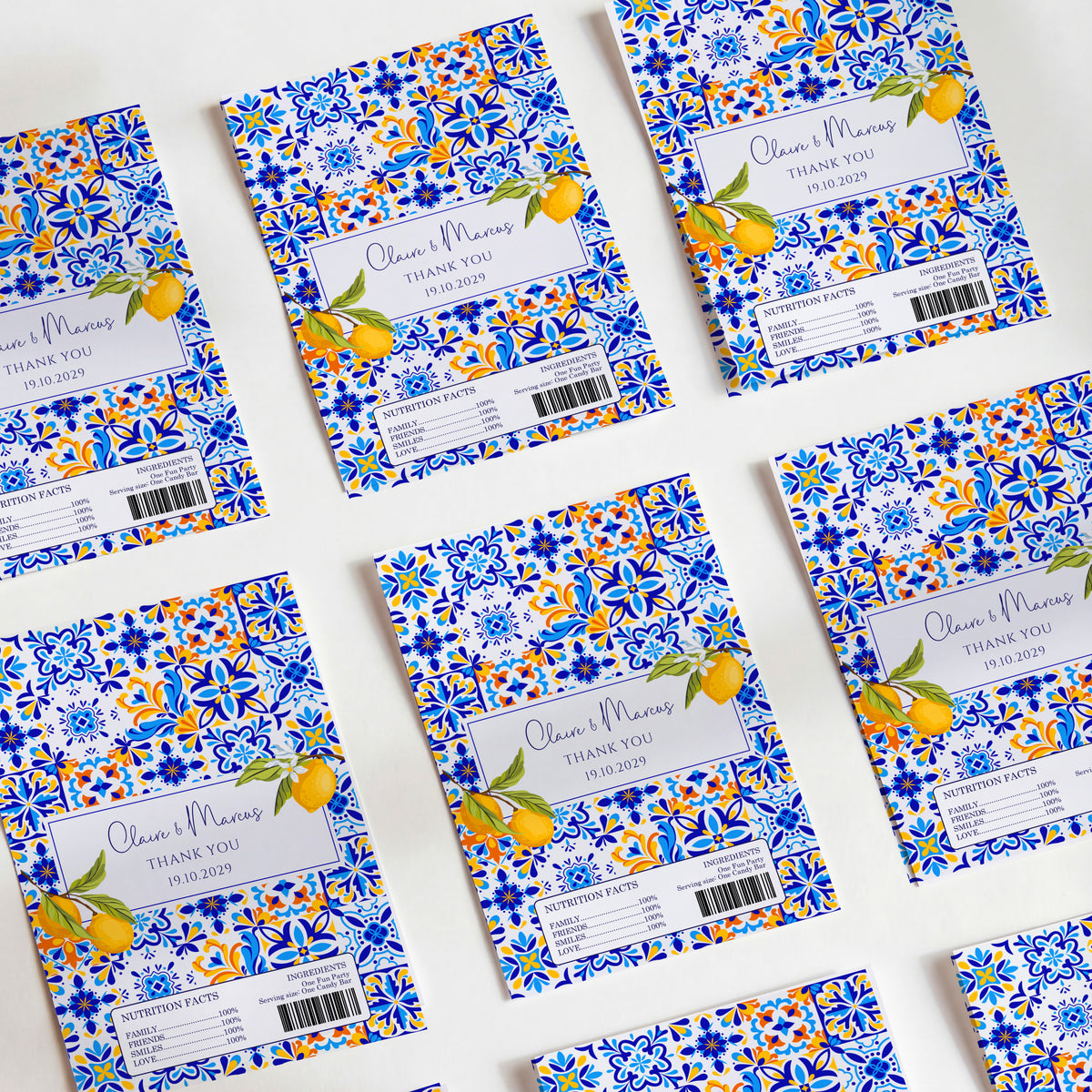 Amalfi Lemons Wedding DIY Printed Chocolate Wrappers