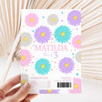 Printed chocolate wrapper sheet with pastel daisy pattern, “Matilda” and “3”