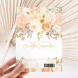 Peach floral confirmation chocolate wrapper with cross, thank-you text, and barcode
