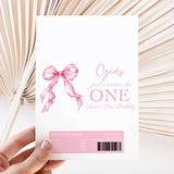 Pink bow first birthday chocolate wrapper sheet with pink bow and ONE girl text