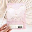 Pink marble chocolate wrapper with gold cross and Thank You for Confirmation text
