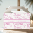 Pink safari gable favour box with Sophia's Christening text