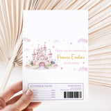 DIY chocolate wrapper sheet with castle print, thank-you message, barcode