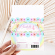 Pastel fairy-themed chocolate wrapper with floral border and “Charlotte turns 4” text