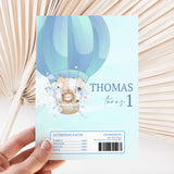 Hot air balloon theme chocolate wrapper with Thomas turns 1 and ingredients panel