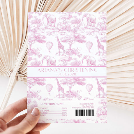 Safari toile pink printed chocolate wrapper sheet with barcode and nutrition text