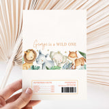 Safari-themed DIY chocolate wrapper: "George is a WILD ONE" with animal graphic