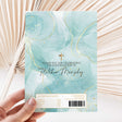 Teal marble confirmation chocolate wrapper, gold cross and thank-you text