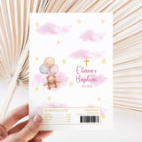 Pink teddy bear balloon baptism chocolate wrapper with stars and cloud design