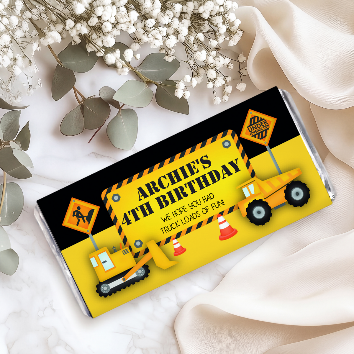 Trucks and Diggers Birthday Personalised Chocolate Bars