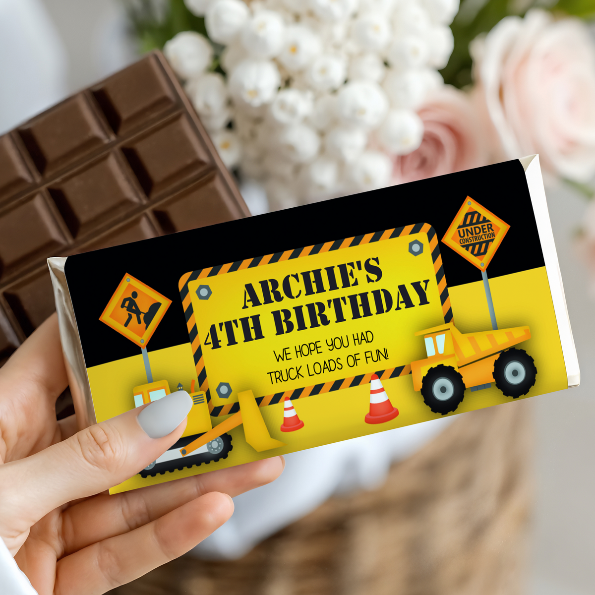 Trucks and Diggers Birthday Personalised Chocolate Bars