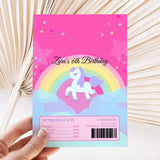 Pink birthday chocolate wrapper with unicorn on rainbow, stars, and 'Lara's 6th Birthday'
